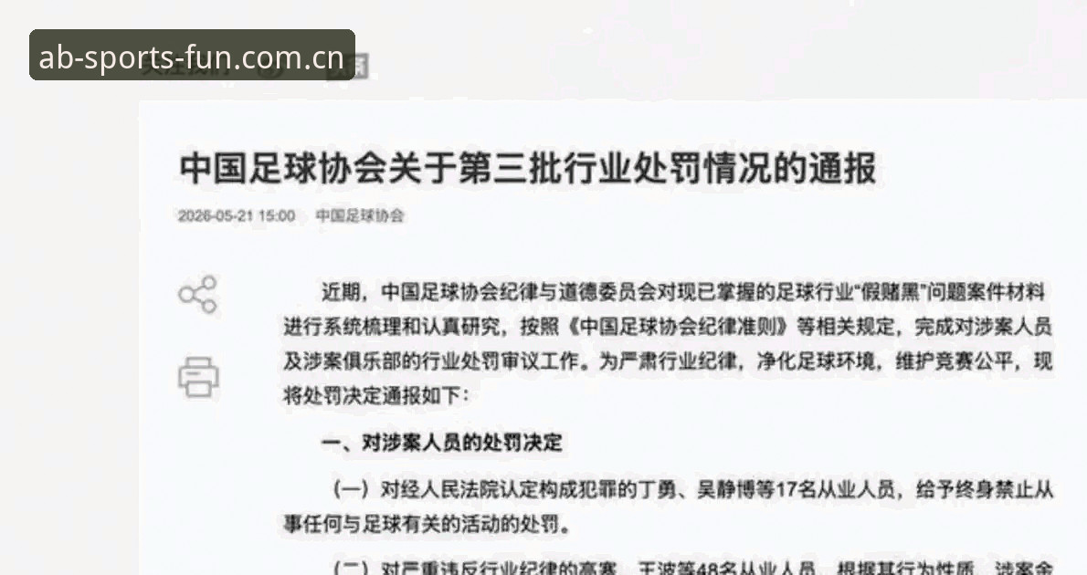中国足协第三批禁足名单详解：17人终身禁赛，48人遭重罚